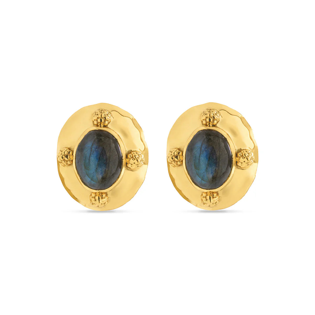 CDW Cleopatra Oval Clip Earrings - Gold/Blue Labradorite Capucine De Wulf