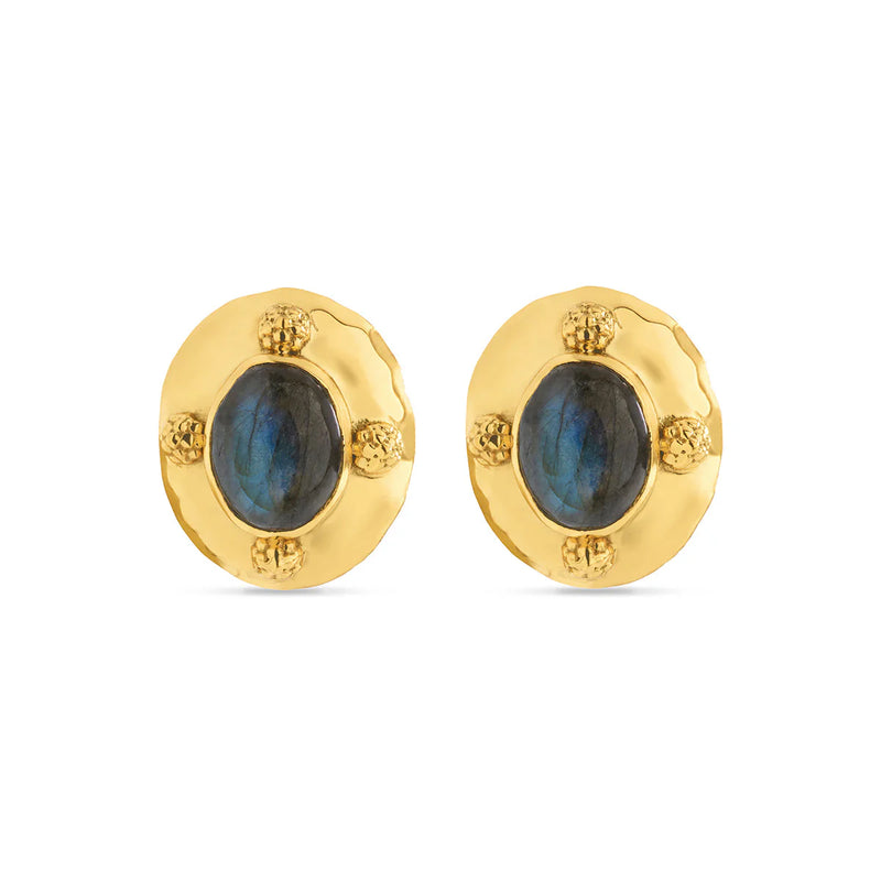 CDW Cleopatra Oval Clip Earrings - Gold/Blue Labradorite Capucine De Wulf