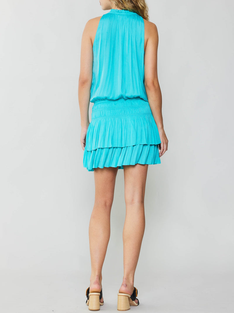 Current Air Ruffle Neck Dress in Turquoise