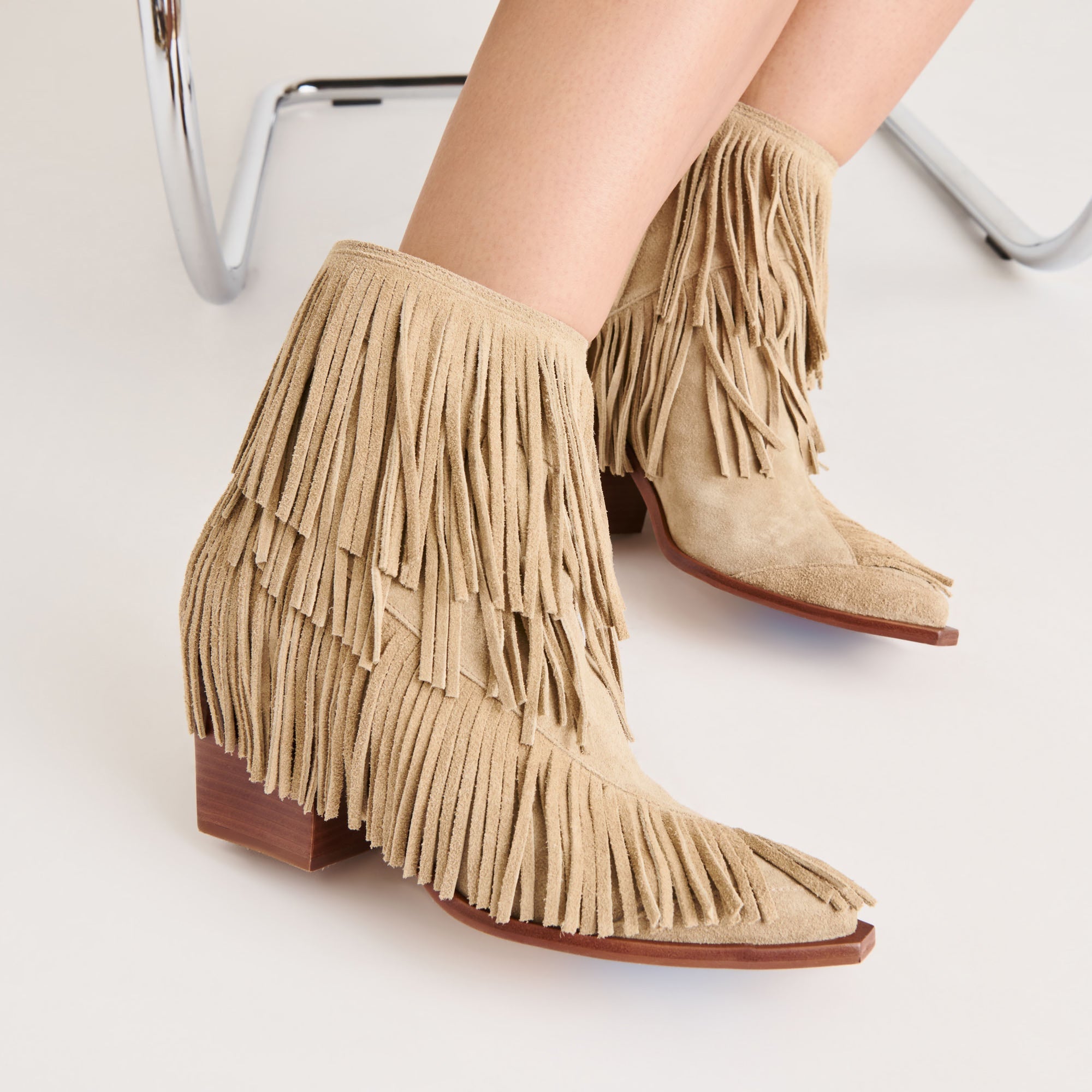 Dolce Vita Torey Taupe Suede Fringe Bootie