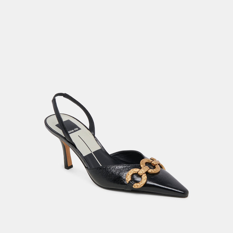 Haylee Pump in Midnight Crinkle Patent Shoe DOLCE VITA
