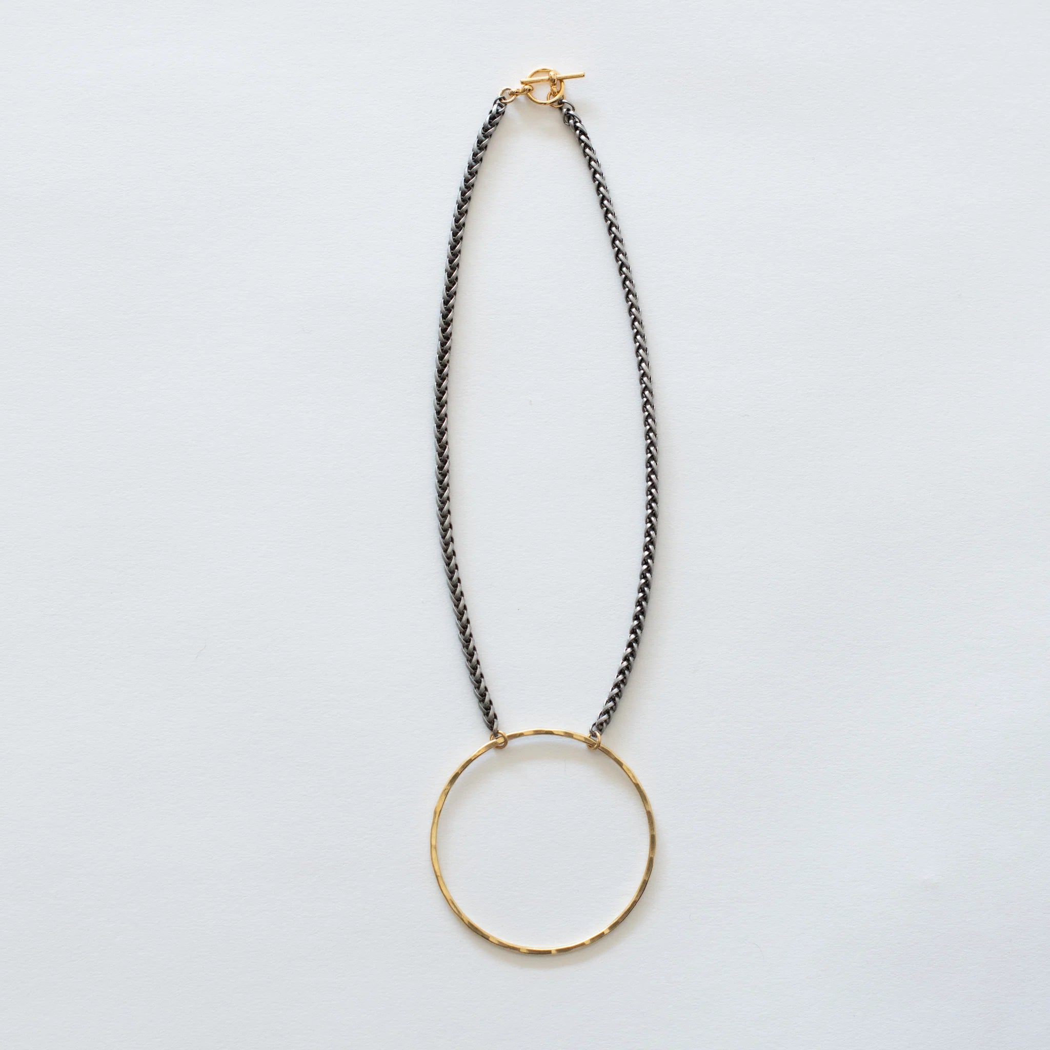 Mary Garrett Short Circle Necklace-Brass Circle-Silver Chain