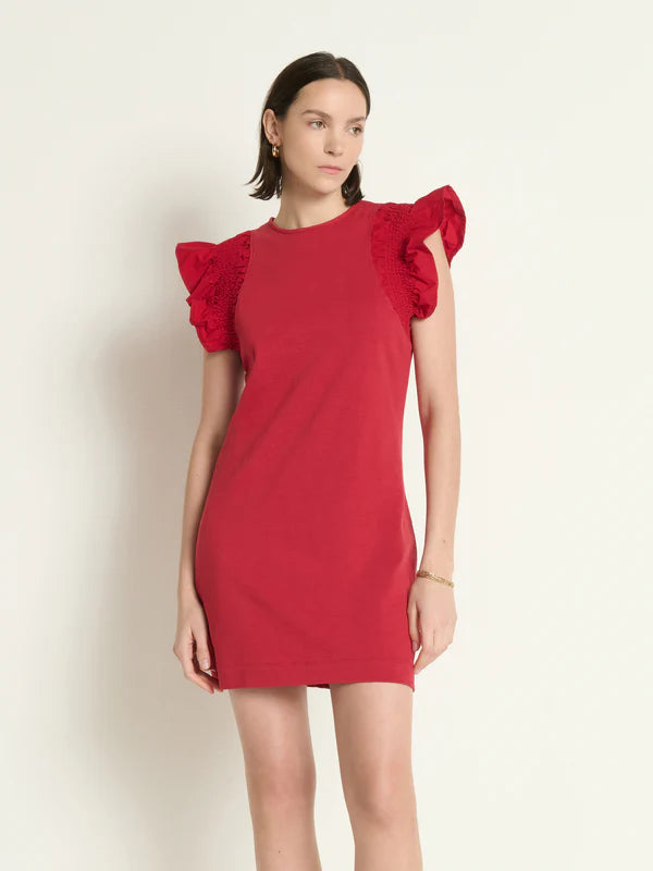 NATION Ellis Ruffle Dress in Red