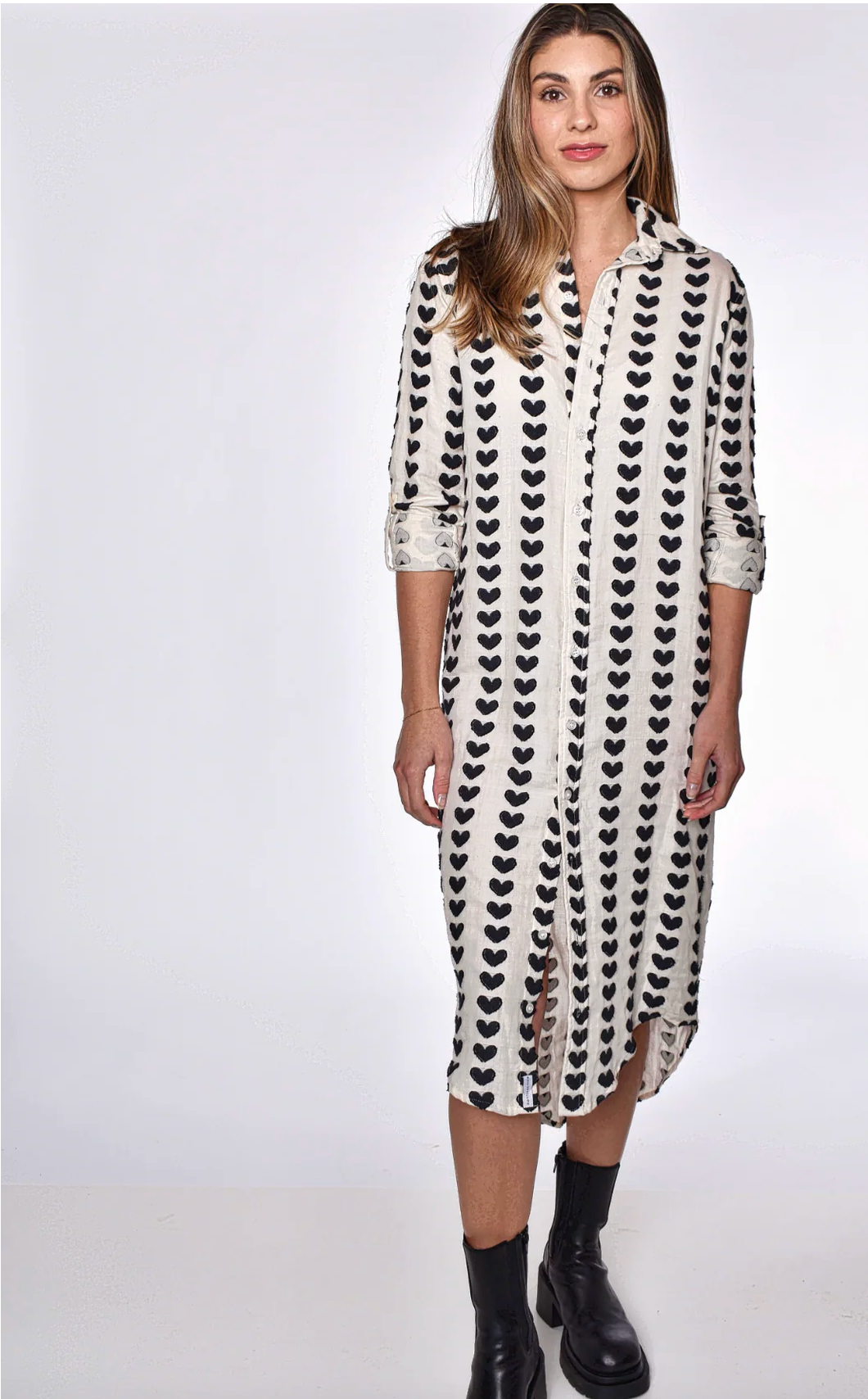 EMILY PHILLIPS Black Hearts Midi Dress