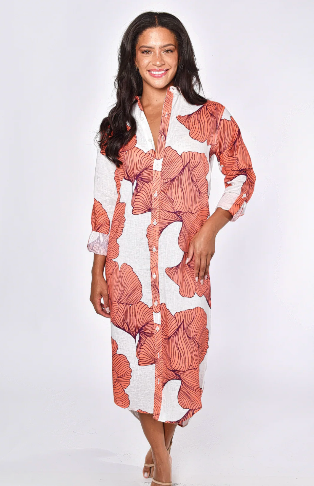 Emily Phillips Peach Ginko Midi Dress