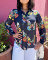 Vilagallo Blue Floral Butterfly Blouse