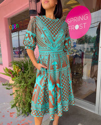 FSP Brown and Turquoise Embroidered Dress