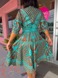 FSP Brown and Turquoise Embroidered Dress