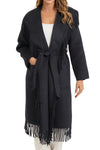 LOVE TOKEN Carl Fringe Coat in Navy