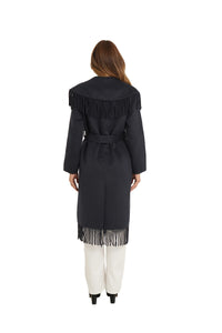 LOVE TOKEN Carl Fringe Coat in Navy