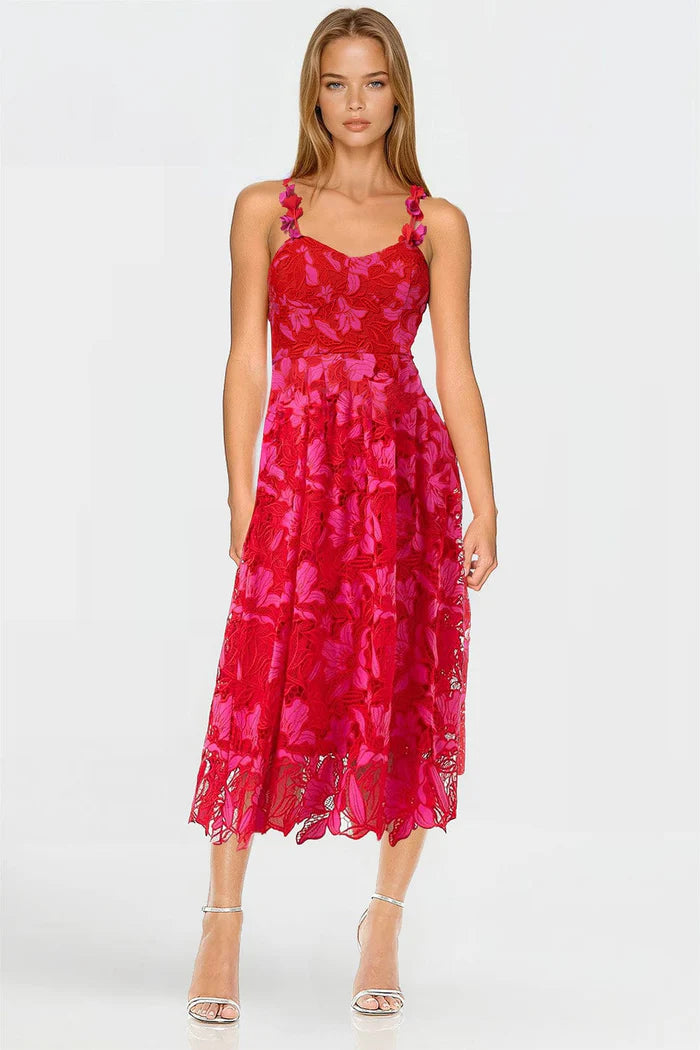 ONE33 Lace Day Dress in Pink/Red