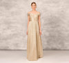 Off The Shoulder Metallic Foiled Metallic Pleated Mesh Long A-Line Ball Gown In Gold 4 dress Adrianna Papell