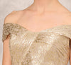 Off The Shoulder Metallic Foiled Metallic Pleated Mesh Long A-Line Ball Gown In Gold dress Adrianna Papell