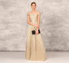Off The Shoulder Metallic Foiled Metallic Pleated Mesh Long A-Line Ball Gown In Gold 10 dress Adrianna Papell