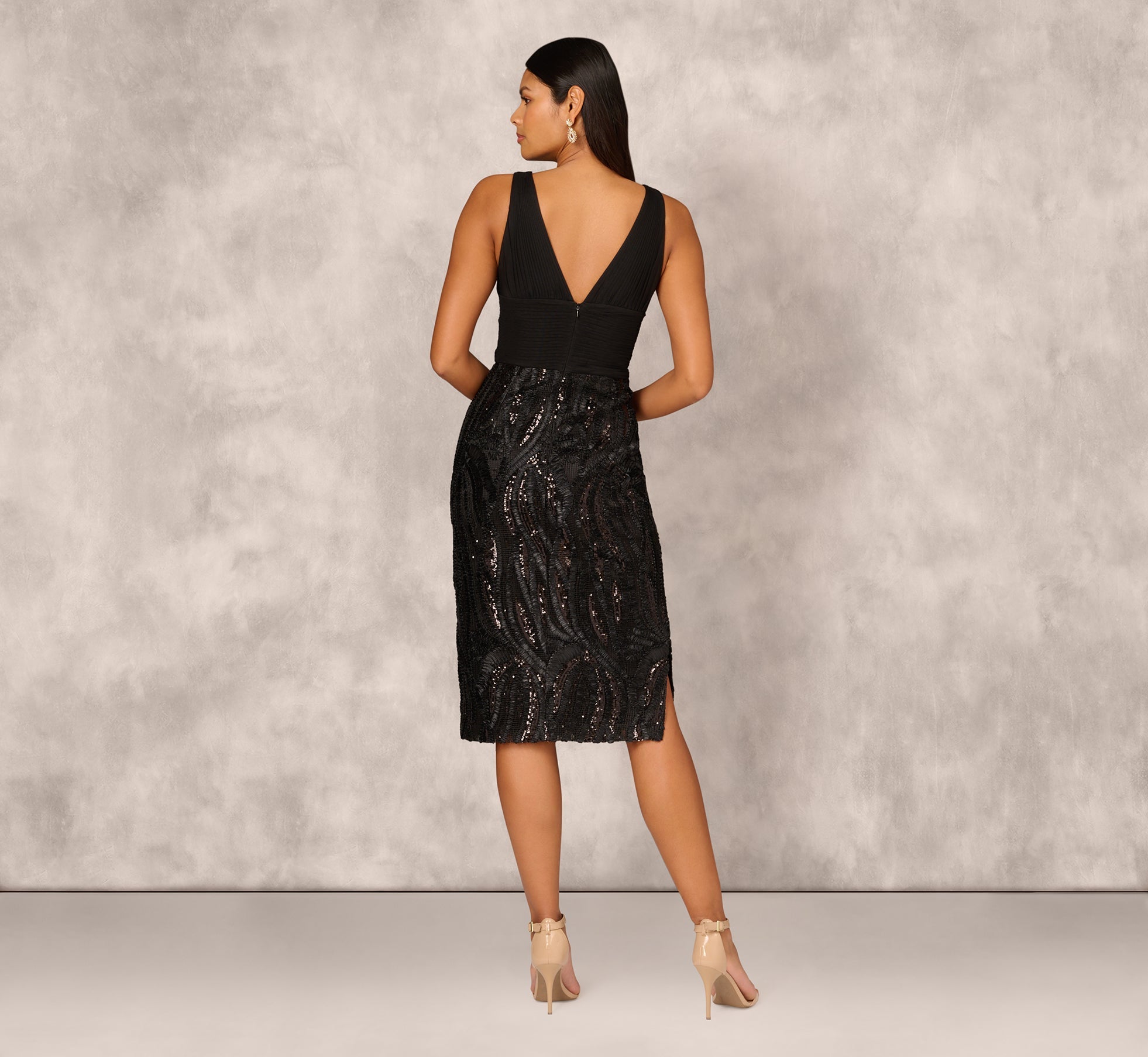Sleeveless Midi Dress With 3D Embroidered Skirt In Black dress Adrianna Papell