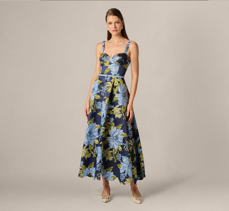 AP Floral Jacquard Sweetheart Scalloped Ankle Dress In Blue Multi – SPRING  FROST Boutique