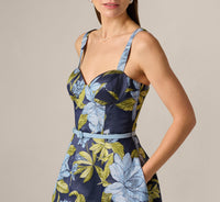 AP Floral Jacquard Sweetheart Scalloped Ankle Dress In Blue Multi