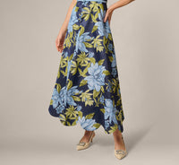 AP Floral Jacquard Sweetheart Scalloped Ankle Dress In Blue Multi