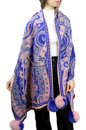 Tina Foxtail Scarf in Blue/Pink