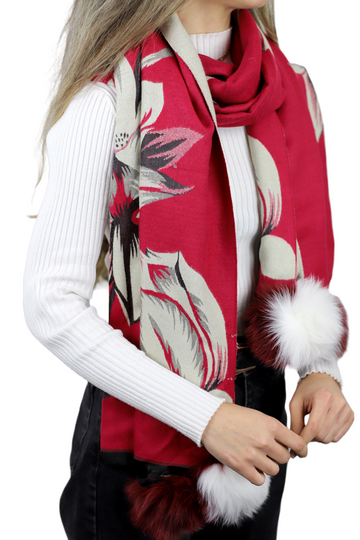 Tina Foxtail Scarf in Red/Ivory