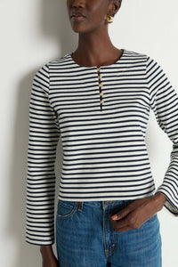 NATION Silvia Long Sleeve Top in Navy Stripe