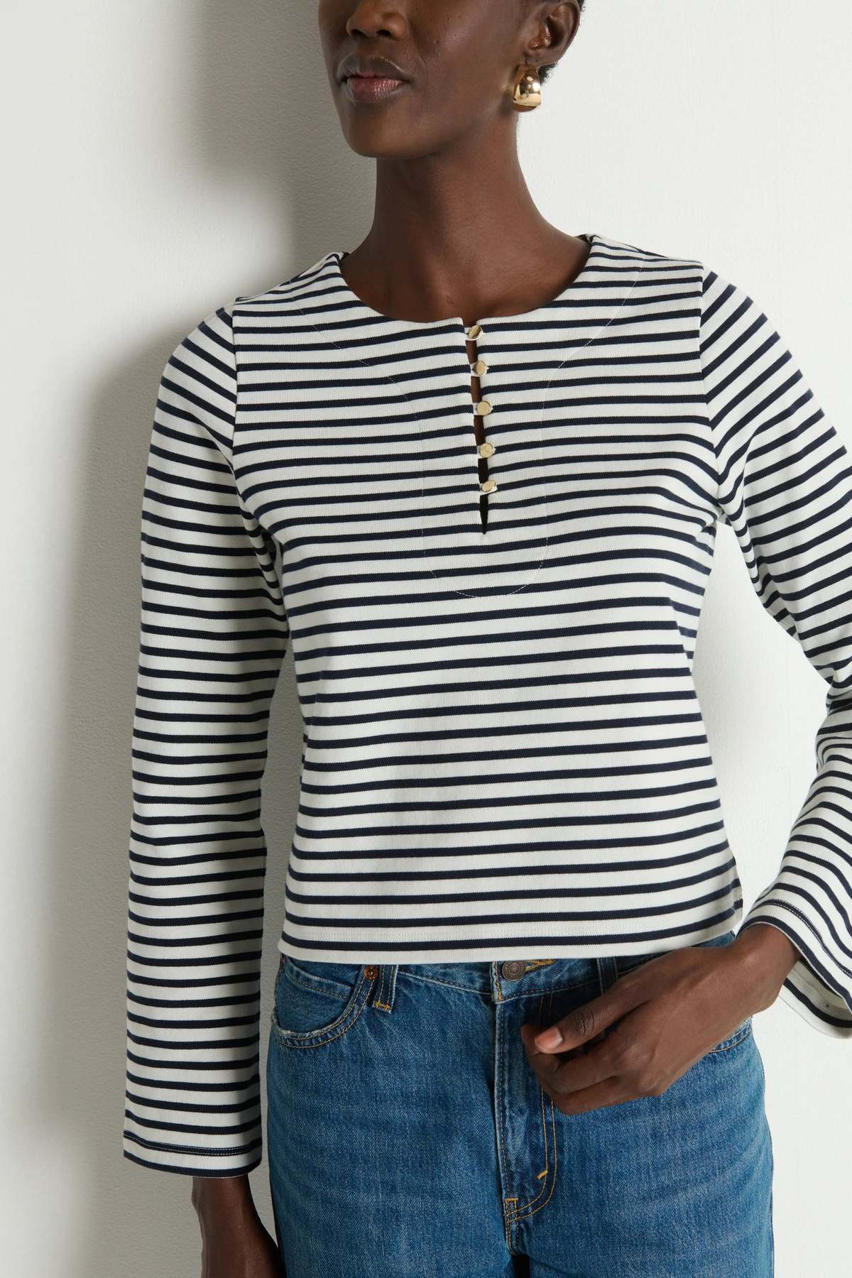 NATION Silvia Long Sleeve Top in Navy Stripe