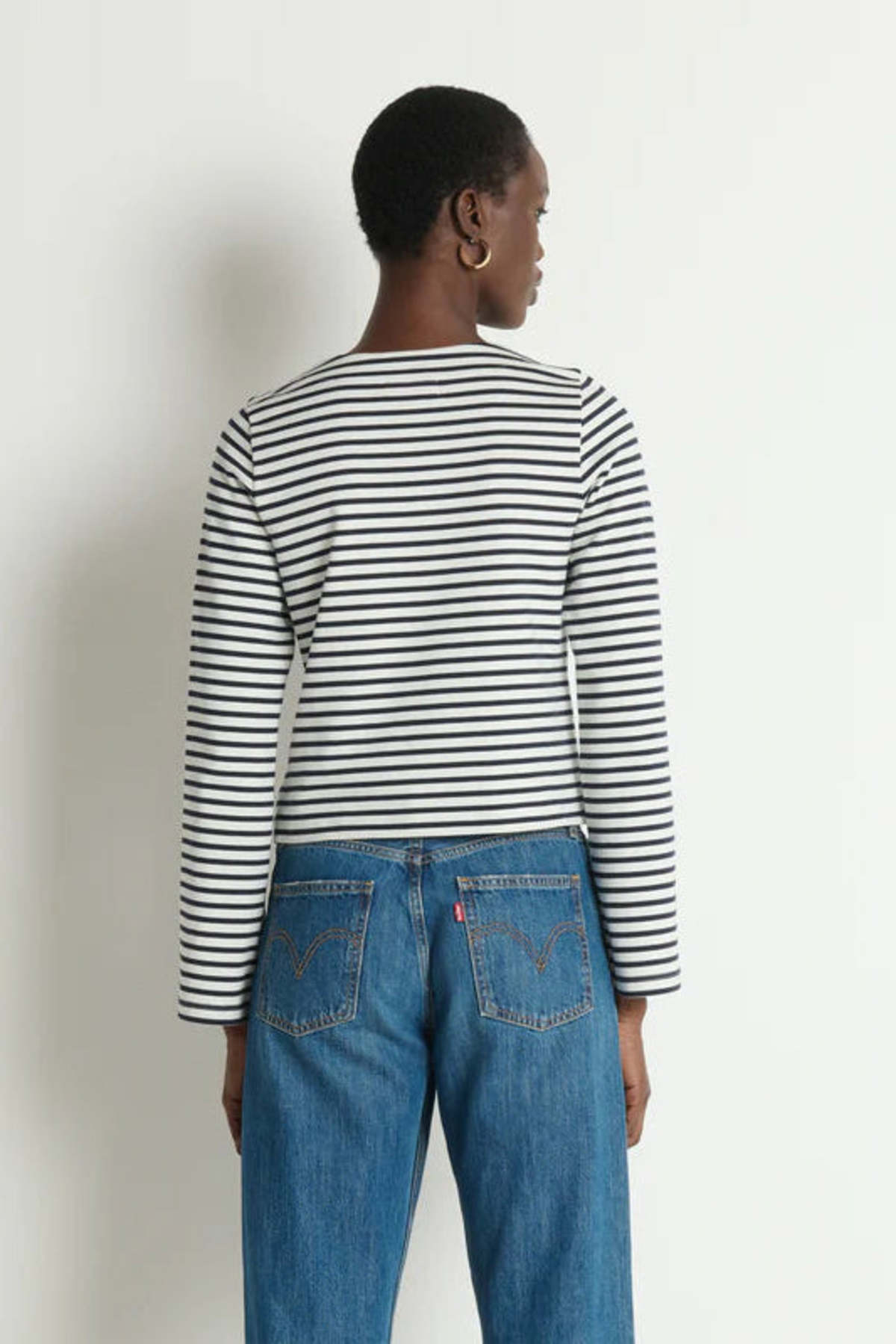 NATION Silvia Long Sleeve Top in Navy Stripe