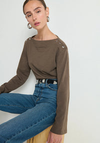 NATION Rochelle Boatneck Top in Espresso