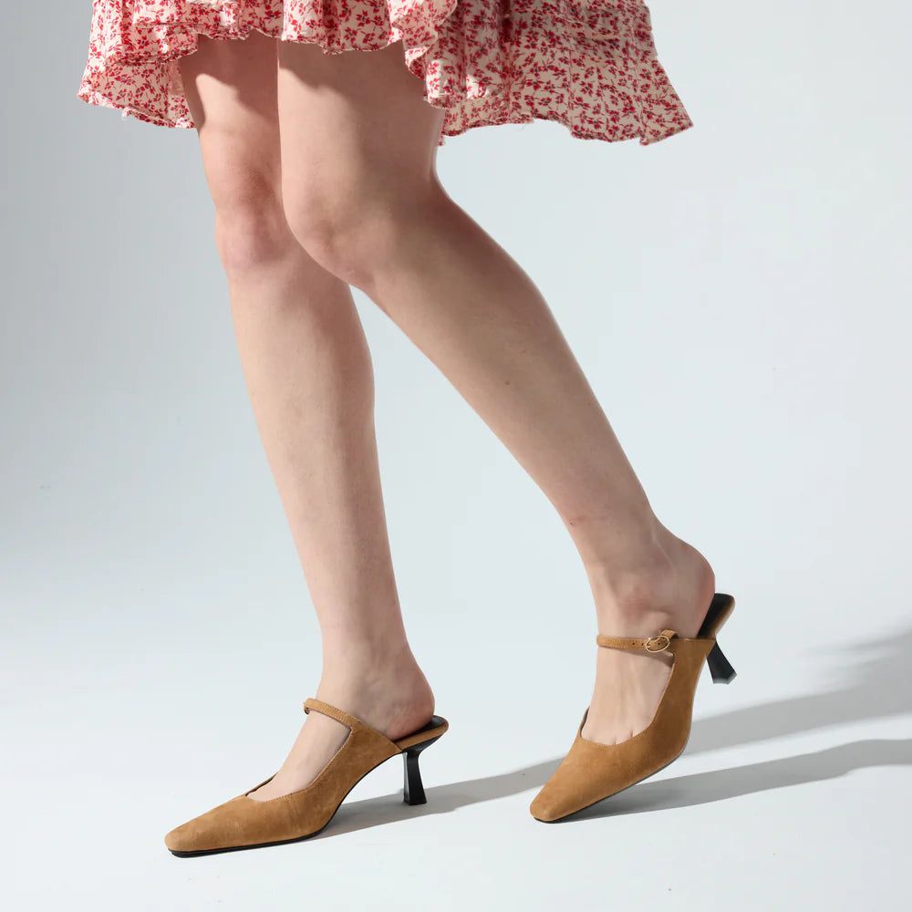 Yosi Samra Ryder Heel in Camel Suede