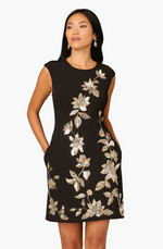 Aidan Mattox Black Embroidered Floral Dress