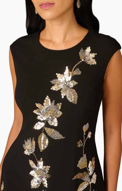 Aidan Mattox Black Embroidered Floral Dress