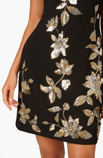 Aidan Mattox Black Embroidered Floral Dress