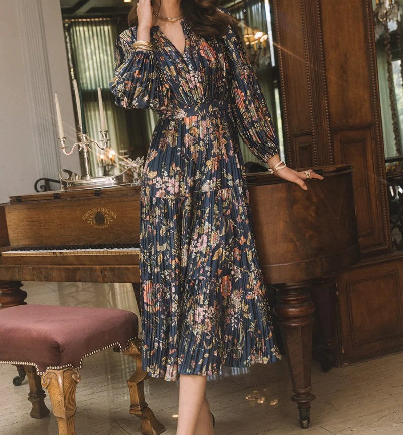 CA Pleated Midi Dress in Multi Color