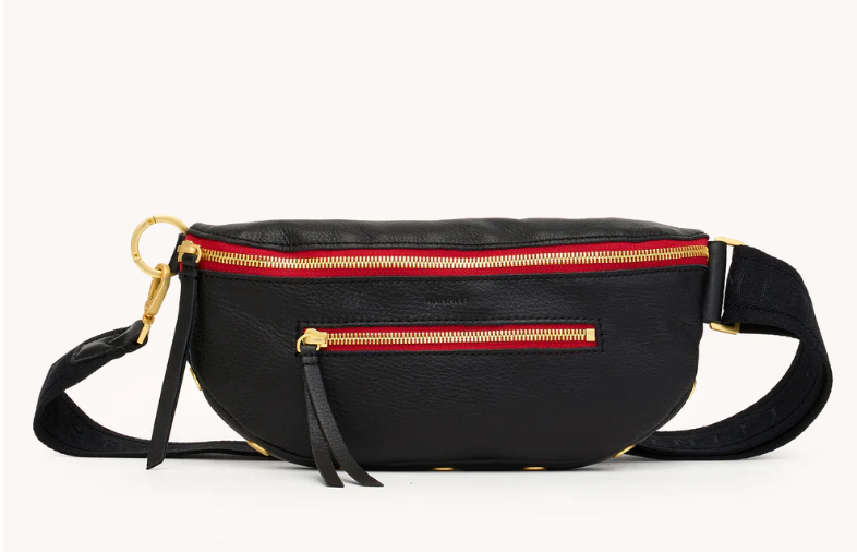 HAMMITT Charles Crossbody in Gold/Black with Red Zipper