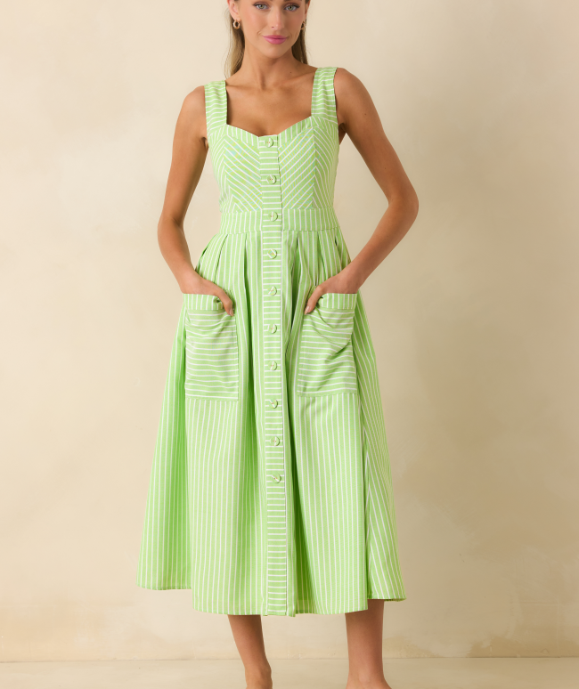 Prosperina Hannah Midi Dress in Lime Green SPRING FROST Boutique Prosperina Hannah Midi Dress in Lime Green SPRING FROST Boutique