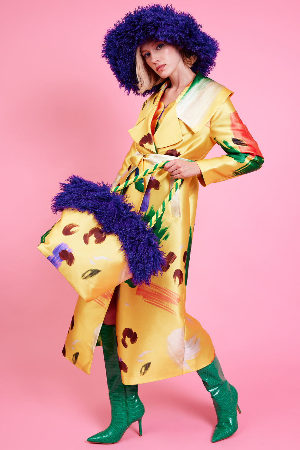 Abstract Long Yellow Coat Jayley Collections