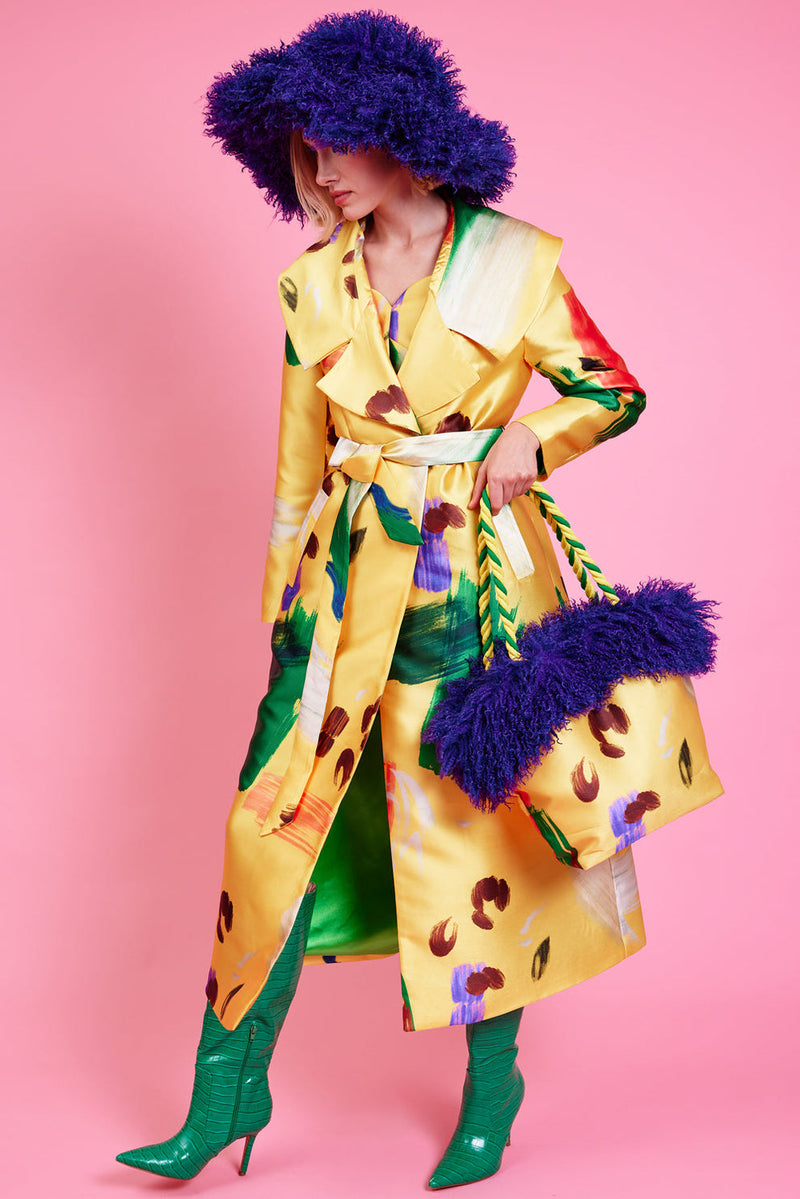Abstract Long Yellow Coat Jayley Collections