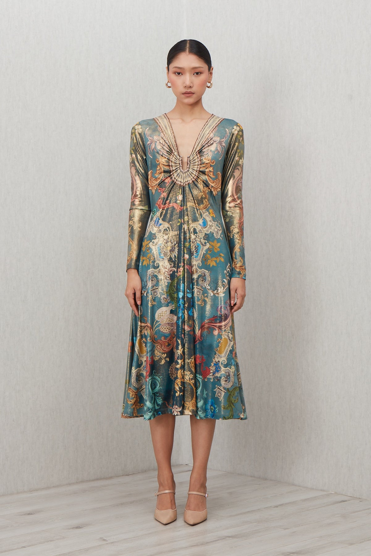 RANNA GILL Marilla Gathered Midi Dress