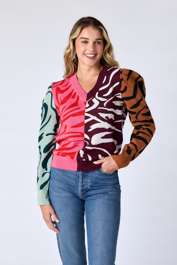 CROSBY Teddie Sweater in Zebra Colorblock