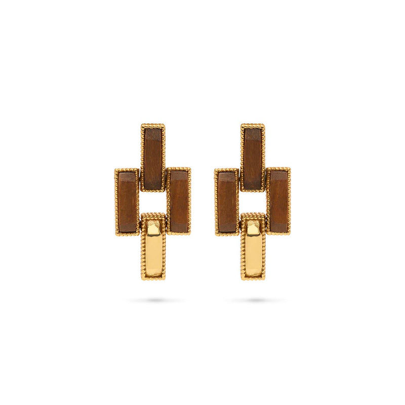 Pathway Post Small Link Earrings - Gold/Teak