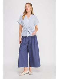 AR Button Down Tie Front Blouse