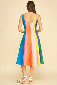 Colorblock A-Line Midi Dress