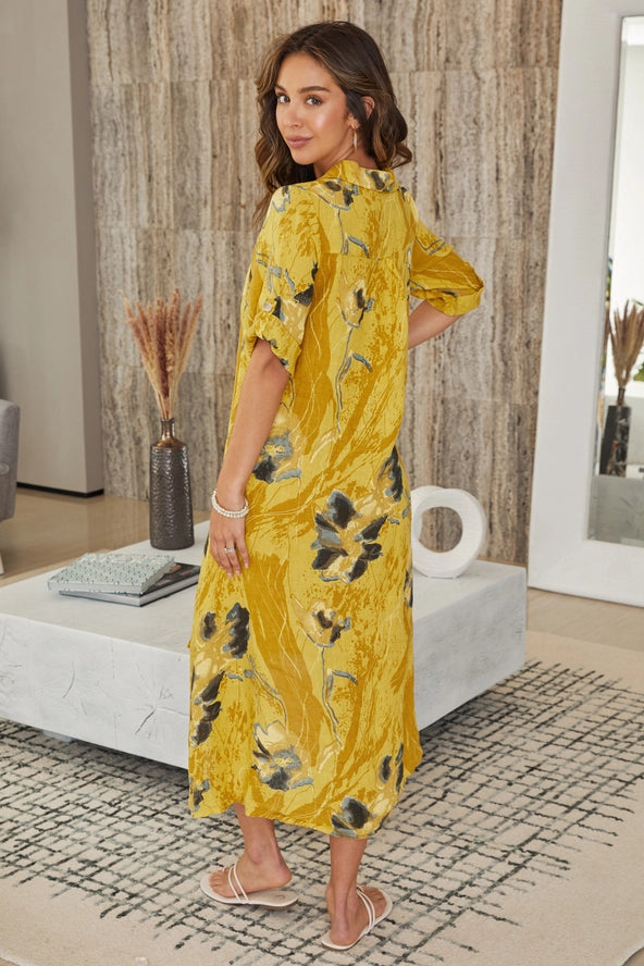 MILIO MILANO Linen Watercolor Dress in Yellow MILIO MILANO