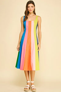 Colorblock A-Line Midi Dress