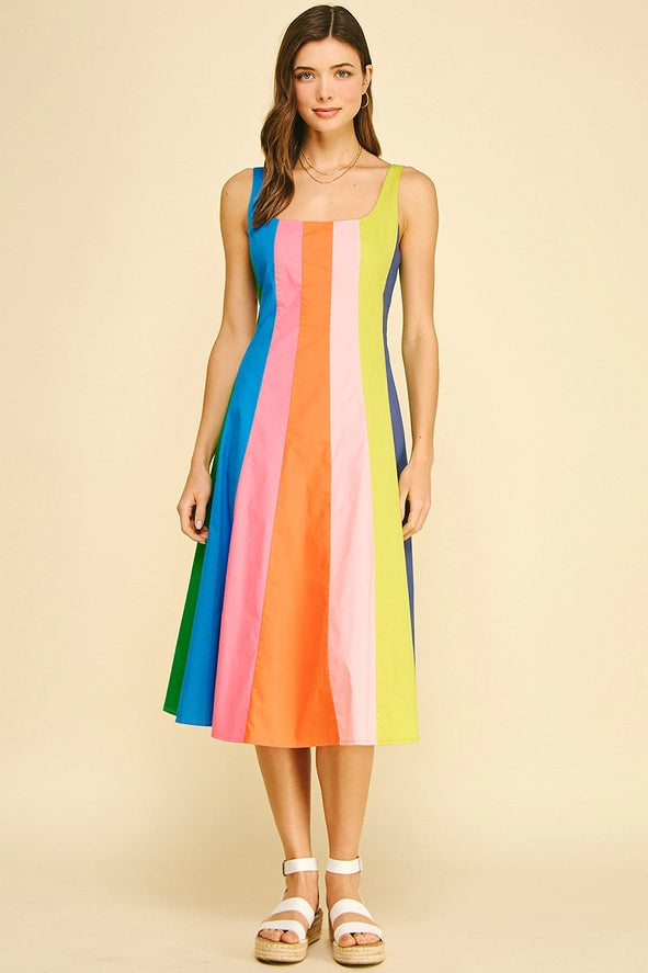 Colorblock A-Line Midi Dress