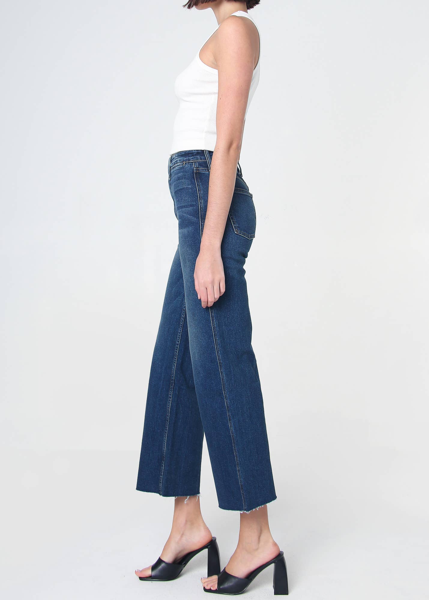 Queen High Rise Crop Wide Leg Jeans - Dart Detail: Thunder / 24 Noend Denim