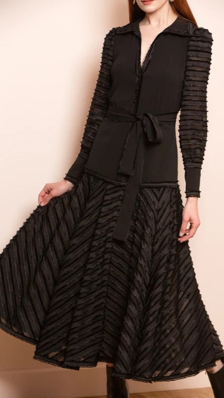 Jessie Liu Chevron Midi Dress in Black