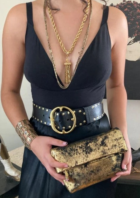 Chunky Studded Belt in Black Kim White Belts