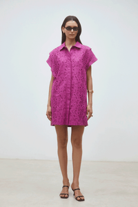 SUNCOO Eyelet Dress in Framboise
