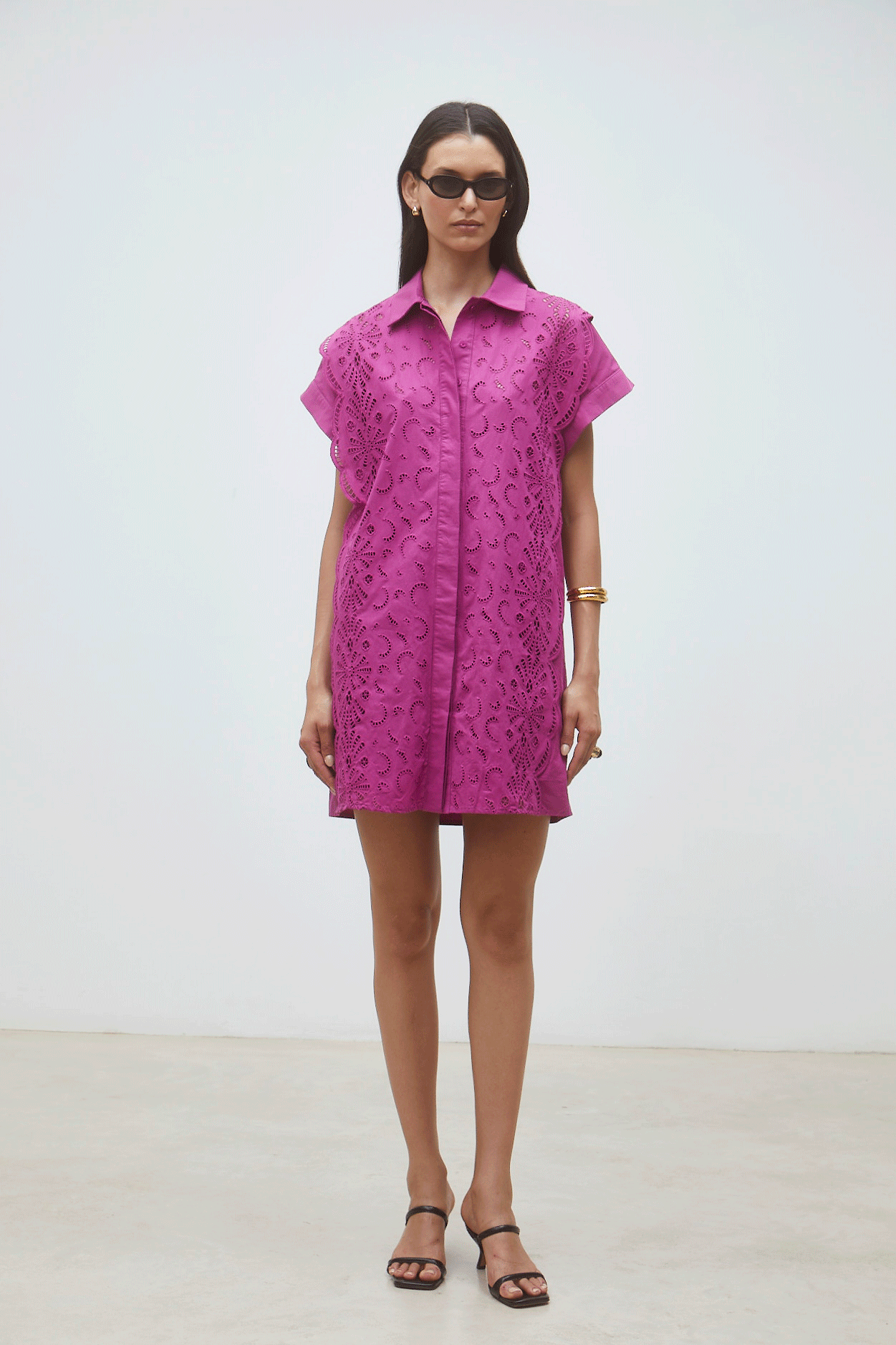 SUNCOO Eyelet Dress in Framboise